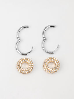 Серьги со съёмным элементом Трансформер круги, цвет серебро с золотом