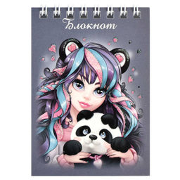 Цена за 3 шт.Блокнот, А7, 40 л, арт. 68160 ДЕВУШКА С ПАНДОЙ / Блок - белый офсет 60 г/м?, клетка, гребень по коро