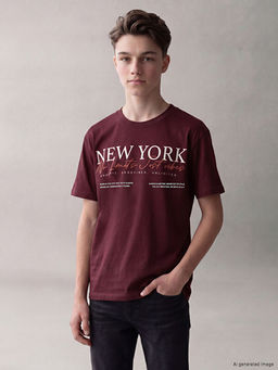 Erkek ?ocuk Bisiklet Yaka New York Bask?l? Ti??rt