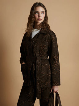 G?mlek Yaka Leopar Desenli Kad?n Jean Ceket