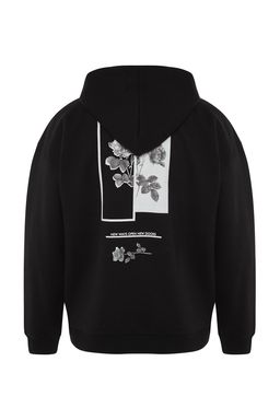 TRENDYOL MAN Siyah Oversize/Genis Kesim Kapusonlu Ici Polar/S?cak Tutan Cicek Bask?l? Sweatshirt TMNAW22SW1651 - Trendyolmilla фото 6