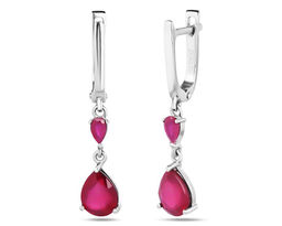 Серьги, 2 рубин корунд груша 7х9 мм/4.45 ct. , 2 рубин корунд груша 3х5 мм/0.63 ct, Малика