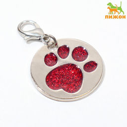 Адресник под гравировку Блестящая лапка с карабином, 2,2 см, красный