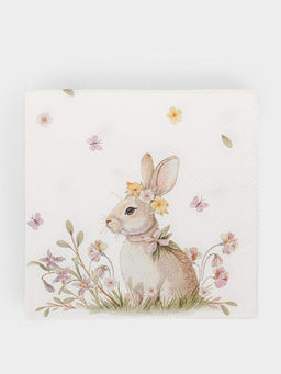 Салфетки бумажные, 21х21 см, 20 шт, квадратные, белые, Кролик с венком, Easter rabbit