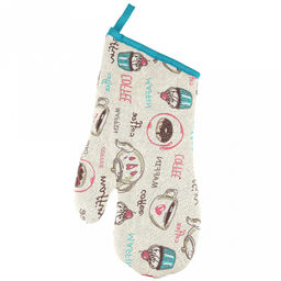 Кухонный комплект "Вкусняшки": прихватка-варежка 15х30см + прихватка 20х20см, рогожка 171г/м2, хлопок 100%, наполнитель - ватин 280г/м2, на пластмассовом подвесе, "Домашняя мода" (Россия)