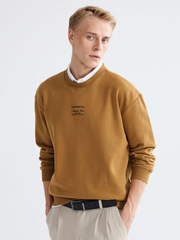 Bisiklet Yaka Bask?l? Erkek Kal?n Sweatshirt