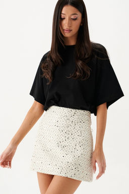 Юбка Annete А1428 мини джинсовая ткань белая с пайетками  фото 10