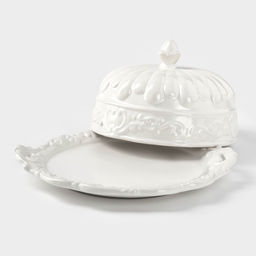 Блюдо с крышкой клош «Винтаж», 24.5×22×13 см, керамика, белое