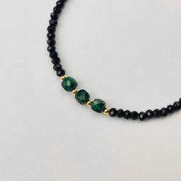 Баслет из черной Шпинели и Малахита 18,5 см + - Радуга самоцветов фото 2