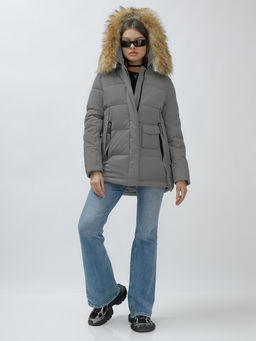 Куртка женская зимняя с мехом енот премиум класса серого цвета 3215Sr - Visdeer фото 13