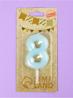 Цена за 3 шт. Свеча в торт «Цифра 8», светящаяся голубая, 9 см