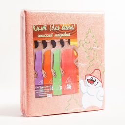 Килт женский для бани и сауны, цвет персиковый вышивка Снеговик, размер 80х1502 см, махра 300г/м 100% хлопок - Гранд-стиль фото 5