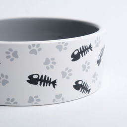 Миска для кошек керамическая Пижон Рыбные косточки и лапки 300 мл, 12.54.5 см, серая  фото 2