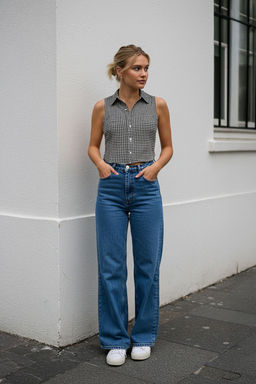 Siyah Poti Kare Polo Yaka Fitted Esnek Orme Bluz TWOSS25BZ00566