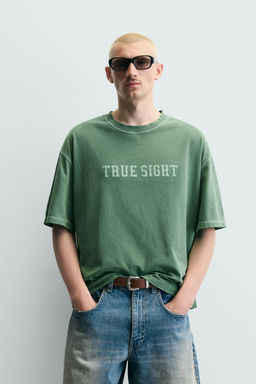 CAMISETA BOXY FIT LAVADA GR?FICOS / Verde - Zara фото 2