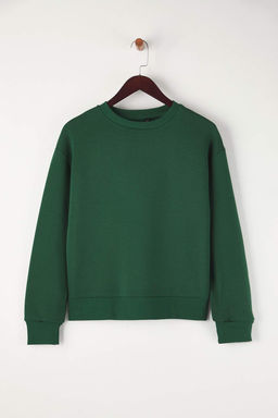 TRENDYOLMILLA Siyah Kal?n Ici Polarl? Regular/Normal Kal?p Bisiklet Yaka Basic Orme Sweatshirt TWOAW24SW00101