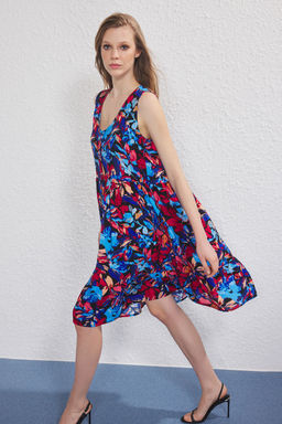 Siyah Cicekli Midi Dokuma Elbise TWOSS25EL00767 - Trendyolmilla фото 6