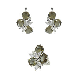 Комплект Султан-28, султанит, покрытие родий, размеры кольца:17, 18, 19, 20