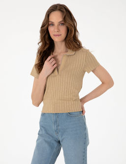 Bej Slim Fit Basic Ti__rt