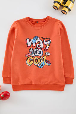 Turuncu Erkek Cocuk Slogan Pamuklu Orme Sweatshirt TKDAW25SW00026