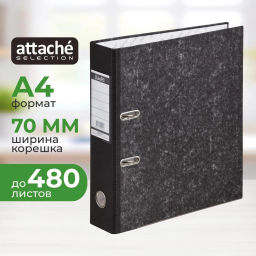 Папка-регистратор мрамор 70мм,черн,бум/бум,карм.кор.,мет.уг - Attache фото 2