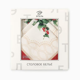 Набор новогодний Christmas wreath, скатерть 150×220 см ±3 см с ВГМО, салфетка 40×40 см-12 шт., 100% хлопок