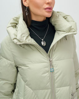 Куртка зимняя женская с капюшоном модная салатового цвета 3193Sl - Visdeer фото 11