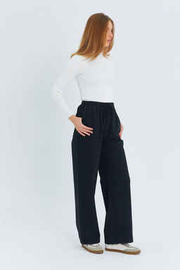 Siyah Cep Detayl? Kot Gorunumlu Wide Leg/Genis Paca Dokuma Pantolon TWOSS25PL00076