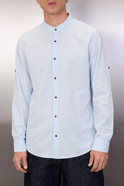 TRENDYOL MAN Koyu Yesil Slim Fit Basic Hakim Yaka Apoletli %100 Pamuklu Keten Gorunumlu Gomlek TMNSS20GO0188 - Trendyolmilla фото 45