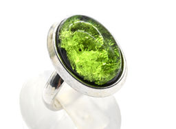 Янтарный набор с буранитом в посеребрении овал 17*21мм цв.салатовый Радуга камня