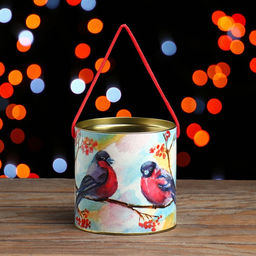 Подарочная коробка, тубус Снегири с рябиной 120 х 120 мм (100 мм внутр. высота)