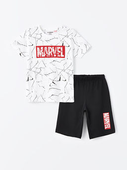 Bisiklet Yaka Marvel Bask?l? K?sa Kollu Erkek ?ocuk ?ortlu Pijama Tak?m?