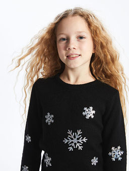 Bisiklet Yaka Pul ??lemeli Uzun Kollu K?z ?ocuk Triko Kazak - Waikiki фото 3