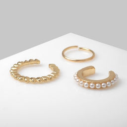 Серьги «Каффы» манжеты, набор 3 шт., белые в золоте