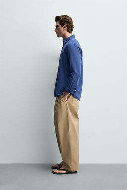 CAMISA REGULAR FIT LINO - ALGOD?N / Azul?n - Zara фото 4