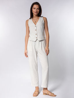 VILATTE / Брюки изо льна с вискозой на резинке и кожаном шнуре  фото 7