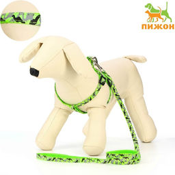 Комплект прошитый Милитари, поводок 120 х 1 см, ОГ 23-35 см, хаки