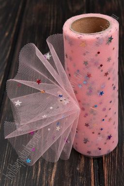 Фатин с пайетками "Звездочки" 15 см*10 ярд (SF-2945) розовый персик №17