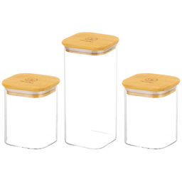 Набор банок д/хранения 3 пр. 800 мл 10*10*11,5 см-2 шт.+1,6 л 10*10*21,5 см "Crystal glass"+бамб.кр