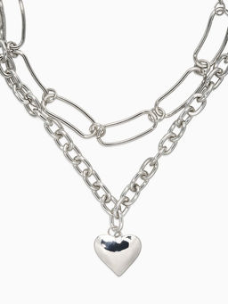 Цепь многослойная «Железное сердце», 2 яруса, L=32 и 40 см, цвет серебро