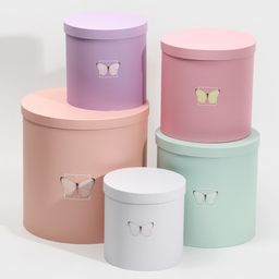 Набор круглых подарочных коробок 5 в 1 Бабочки, 23 23 25 15 15 15 см - Дарите счастье фото 30