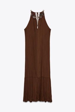HALTER EYELET MIDI DRESS - Zara фото 5