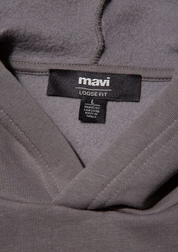 Kapusonlu Gri Basic Sweatshirt - Mavi фото 6