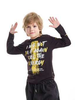 Лонгслив для мальчика подростковый черный с принтом на рукаве UD 7960 черный - Mini maxi фото 2