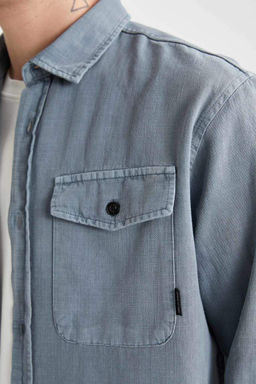 Хлопковая куртка-рубашка стандартного кроя с длинными рукавами - Defacto фото 5