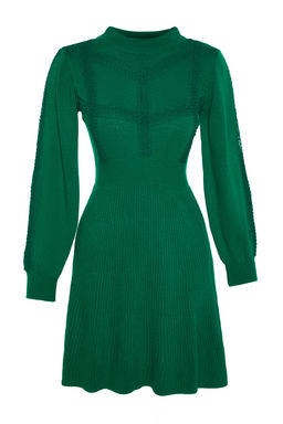 Yesil Mini Triko Dantelli Elbise TWOAW22EL0011