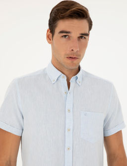 Рубашка Pierre Cardin Regular Fit светло-голубая с льном