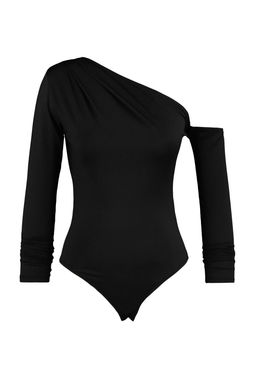Siyah Asimetrik Yaka Uzun Kollu Esnek Alttan C?tc?tl? Orme Body TWOAW22BD0080