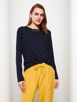 Bisiklet Yaka Puantiyeli Uzun Kollu Kad?n Ti??rt