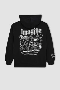 Толстовка из плотной ткани с капюшоном и принтом Cool Oversize - Defacto фото 8